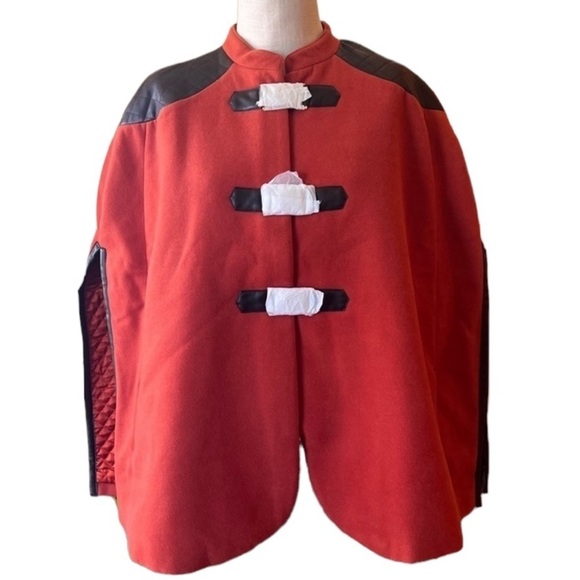 NWT G.I.L.I. 18W Orange Buckle Front Cape Faux Leather Fall Cozy Casual - Picture 1 of 8